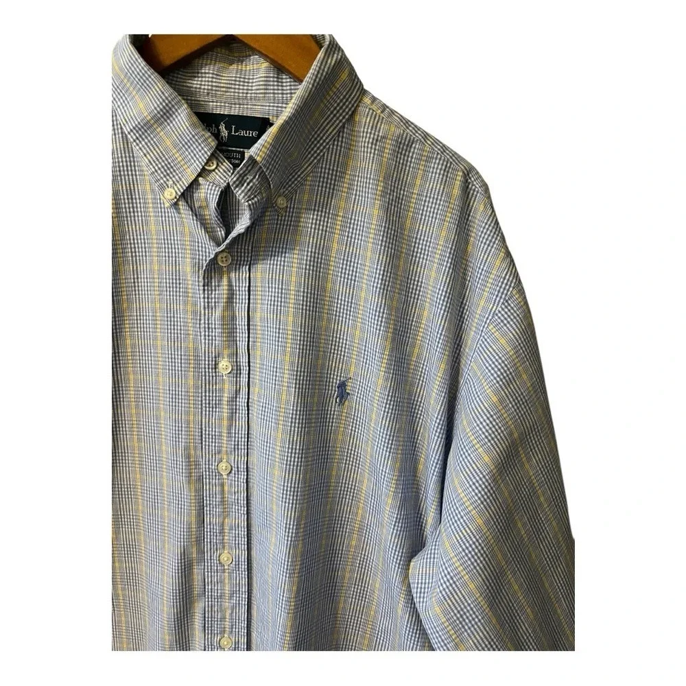 Polo Ralph Lauren Yarmouth Size 16 1:2 34/35 Long Sleeve Shirt Blue & Yellow